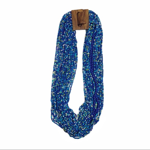 Jewelry - Multi Strand Waterfall Beaded Necklace Blue 18"